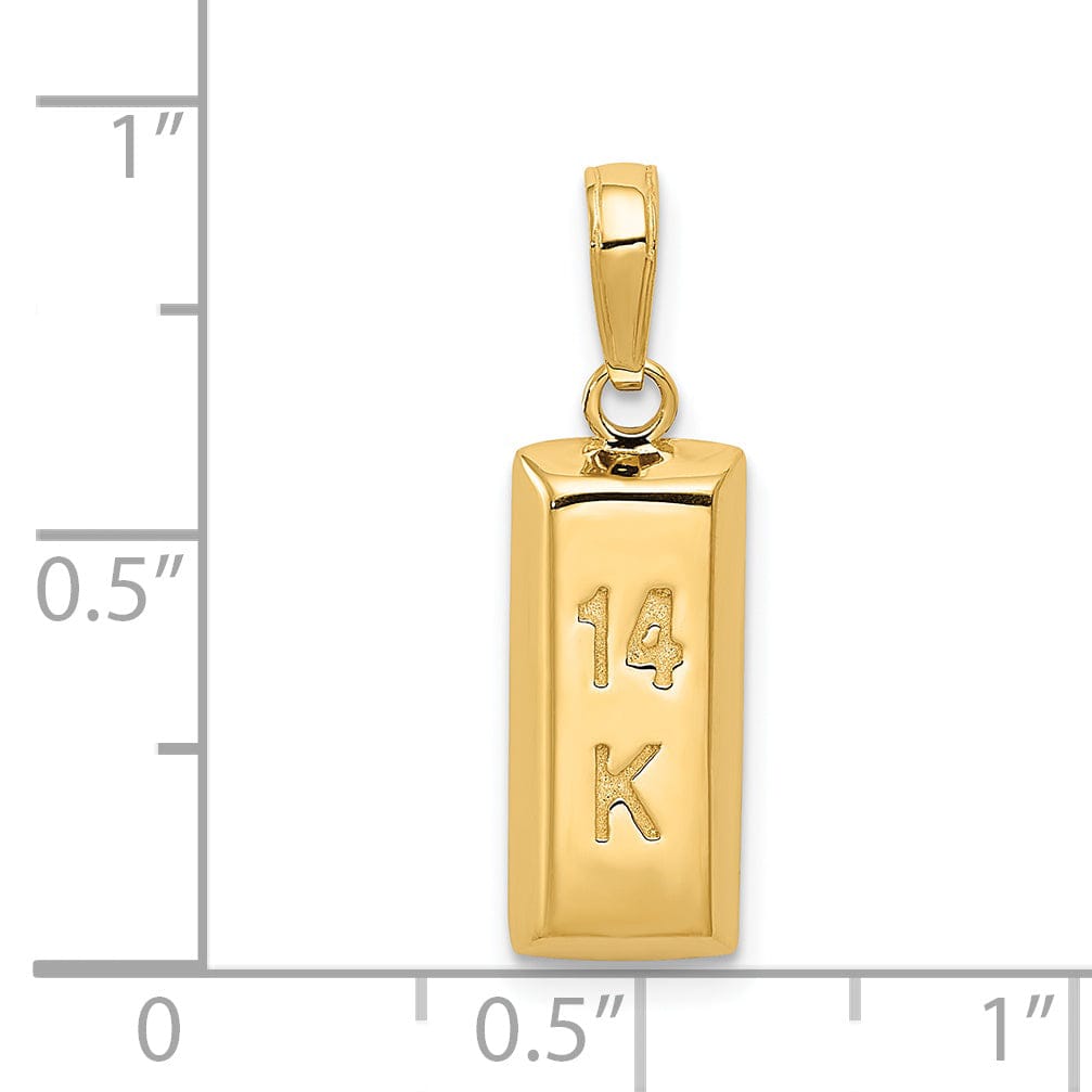 14k Yellow Gold Flat Back Solid Polished Finish 3-Diamentional Gold Bar Charm Pendant