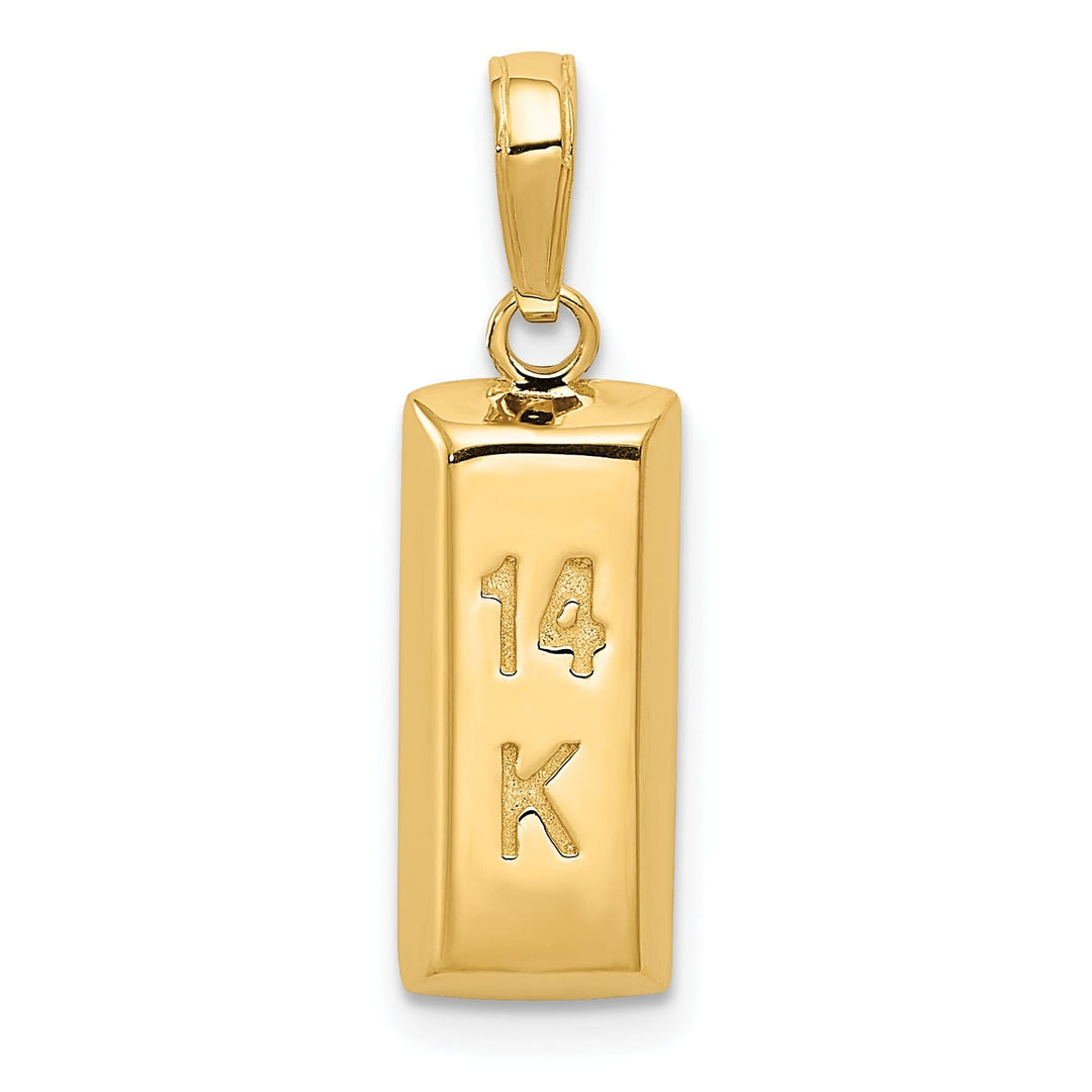 14k Yellow Gold Flat Back Solid Polished Finish 3-Diamentional Gold Bar Charm Pendant