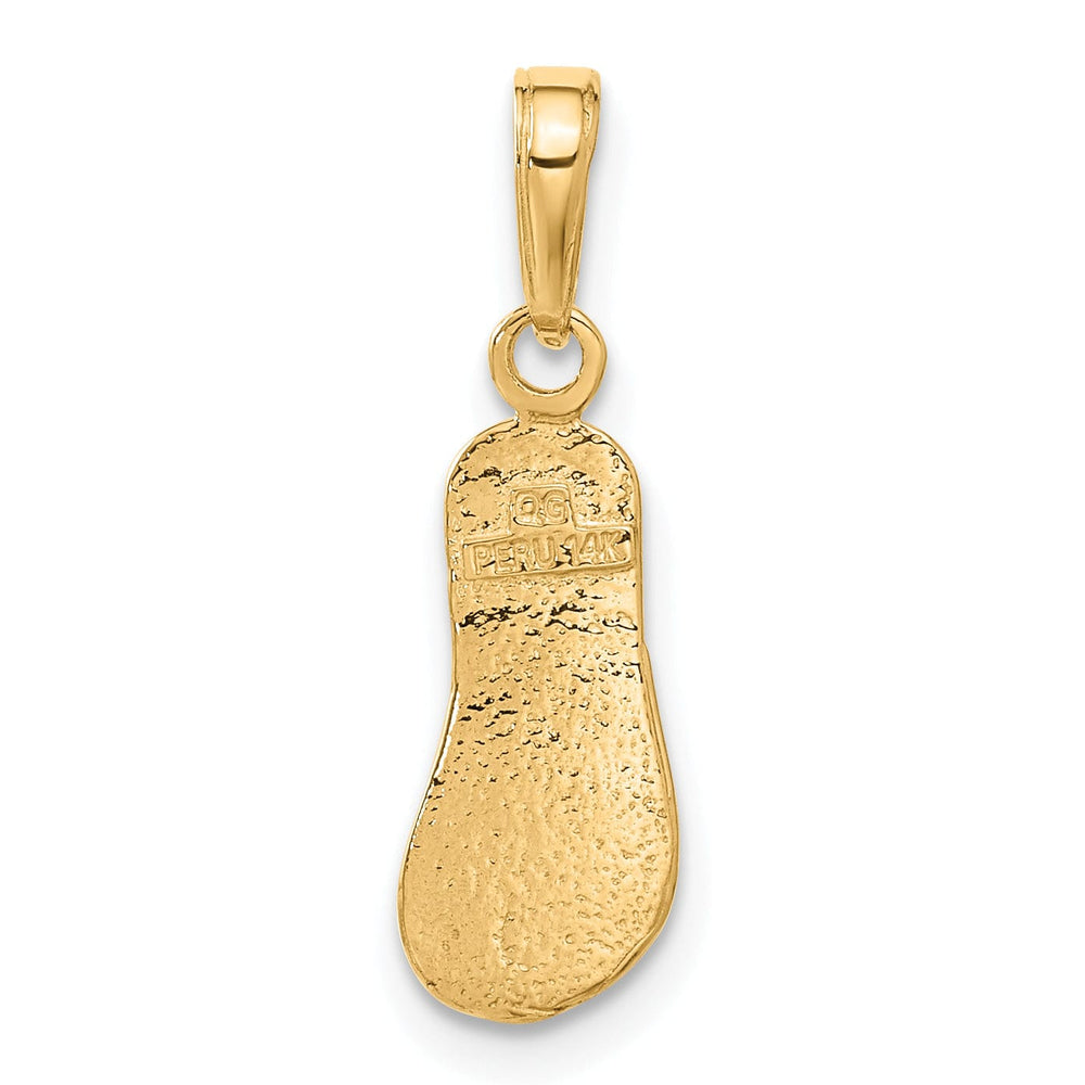14k Yellow Gold Solid Textured Finish 3-Dmensonal Single Flip-Flop Sandle Charm Pendant