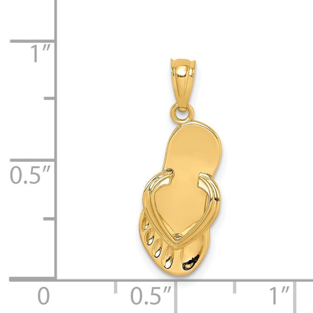 14k Yellow Gold Polished Finish Solid 3-Dimensional Flip Flop Beach Sandle Pendant