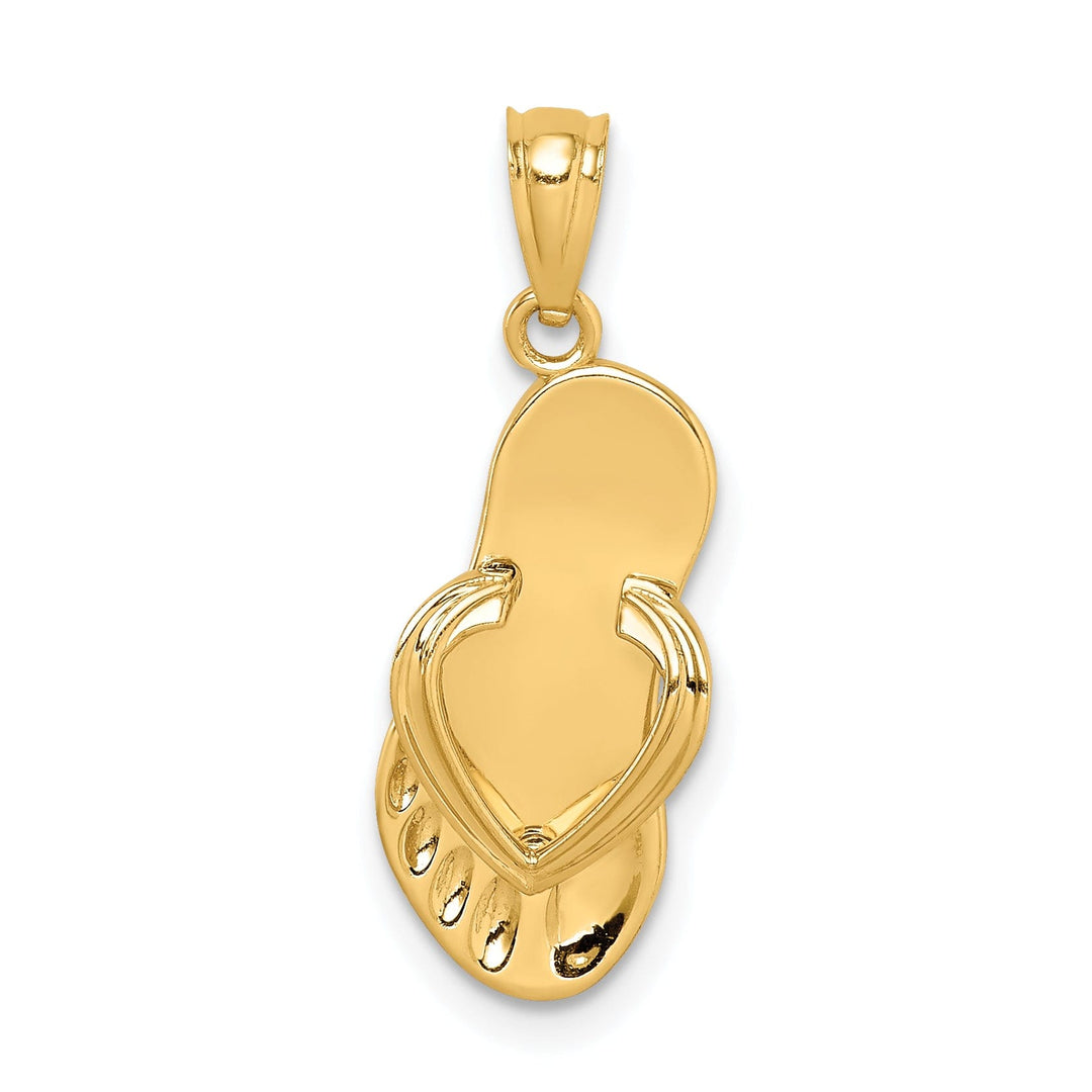 14k Yellow Gold Polished Finish Solid 3-Dimensional Flip Flop Beach Sandle Pendant