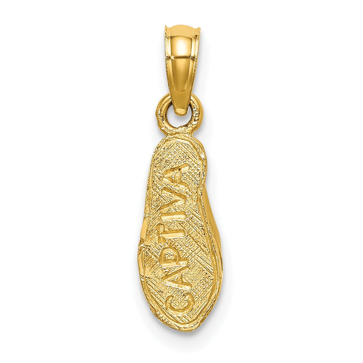 14k Yellow Gold Polished Textured Finish 3-Dimensional Reversible CAPTIVA Single Flip-Flop Sandle Charm Pendant