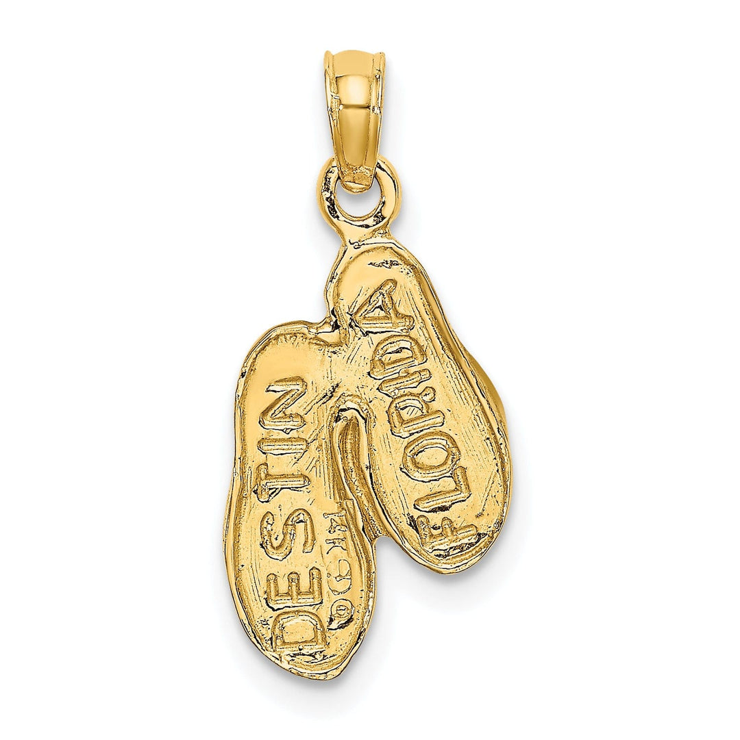 14k Yellow Gold Polished Textured Finish 3-Dimensional DESTIN, FLORIDA Double Flip-Flop Sandles Charm Pendant