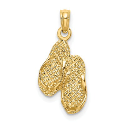 14k Yellow Gold Polished Textured Finish 3-Dimensional DESTIN, FLORIDA Double Flip-Flop Sandles Charm Pendant at $ 99.05 only from Jewelryshopping.com