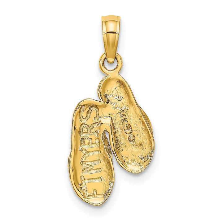 14k Yellow Gold Polished Textured Finish 3-Dimensional FORT MYERS, FLORIDA Double Flip-Flop Sandles Charm Pendant