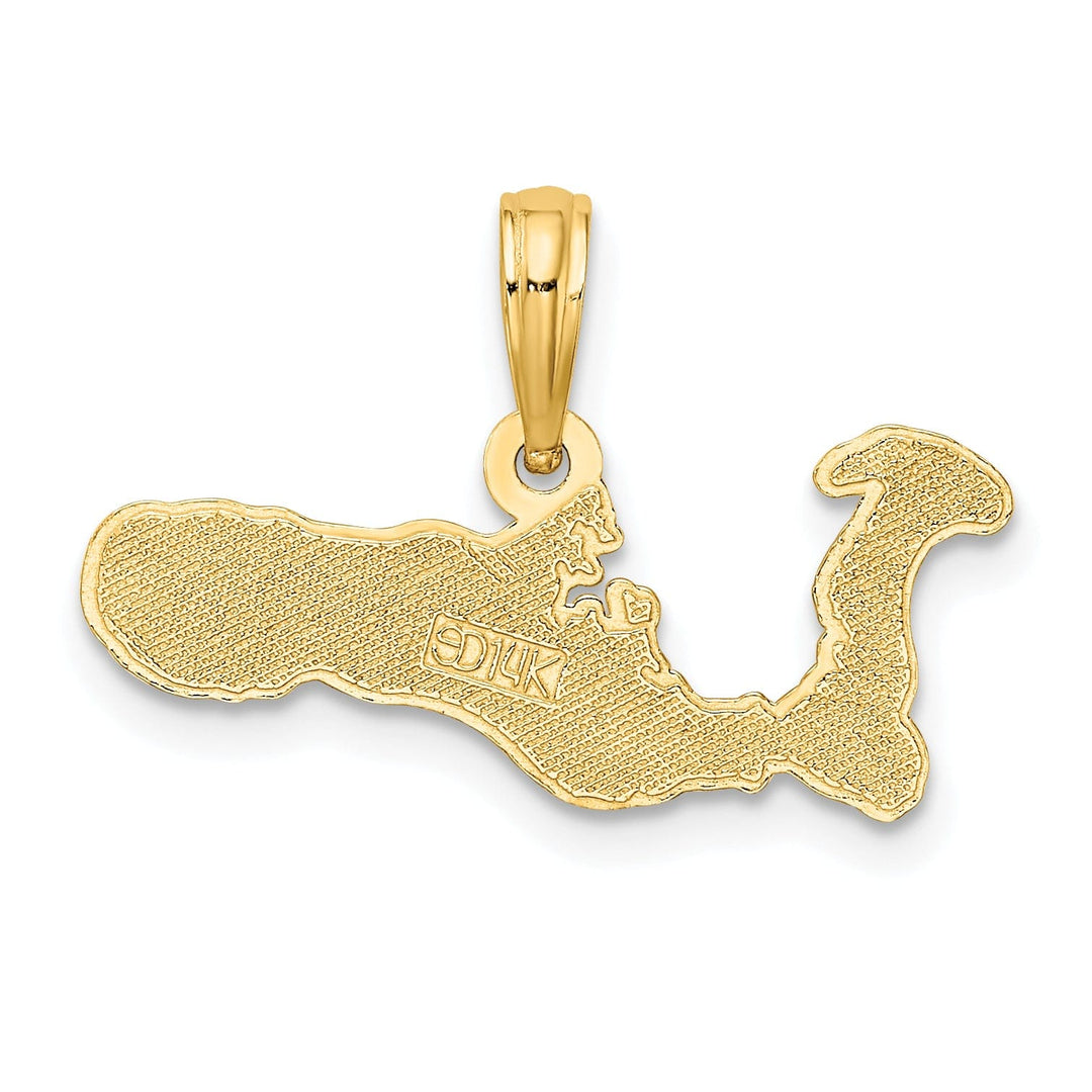 14k Yellow Gold Polished Textured Finish Map Shape of GRAND CAYMAN Island Charm Pendant