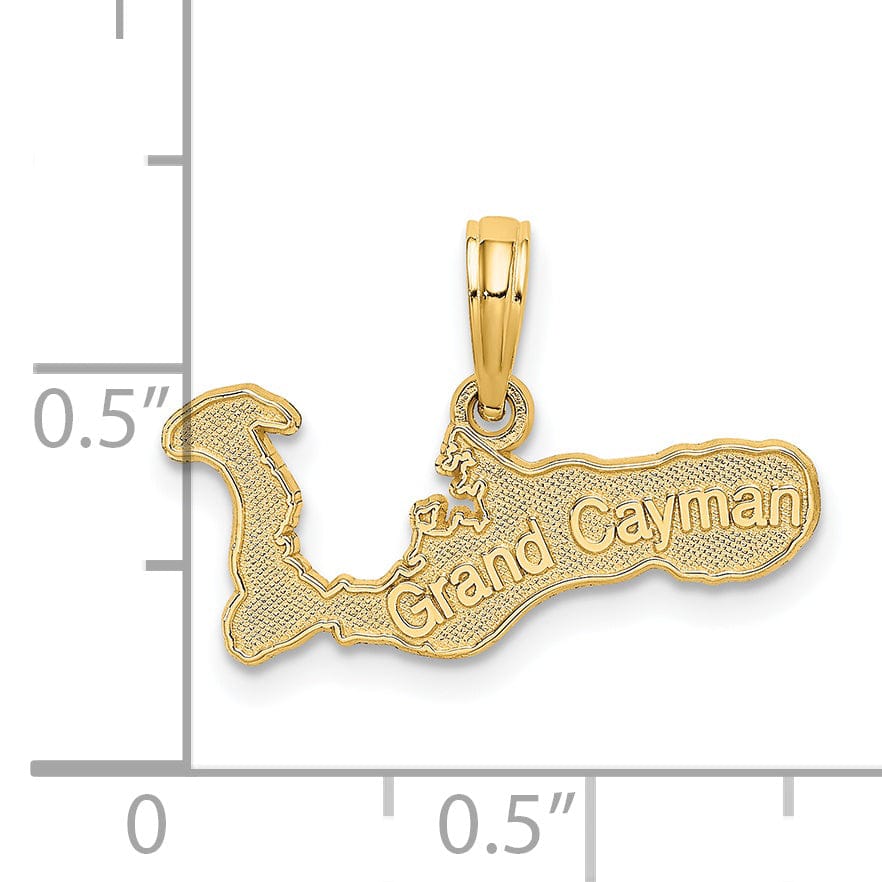 14k Yellow Gold Polished Textured Finish Map Shape of GRAND CAYMAN Island Charm Pendant