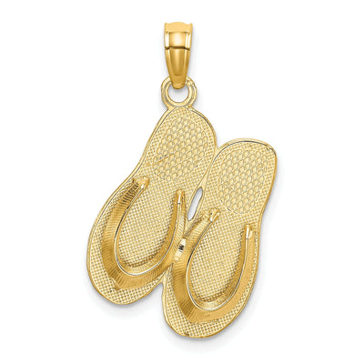 14k Yellow Gold Polished Textured Finish 3-Dimensional HAWAII ALOHA Double Flip-Flop Sandle Charm Pendant at $ 204.27 only from Jewelryshopping.com
