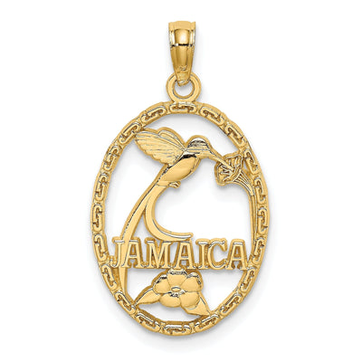 14k Yellow Gold Polished Textured Finish JAMAICA with Bird & Flowers in Oval Shape Design Charm Pendant at $ 119.38 only from Jewelryshopping.com
