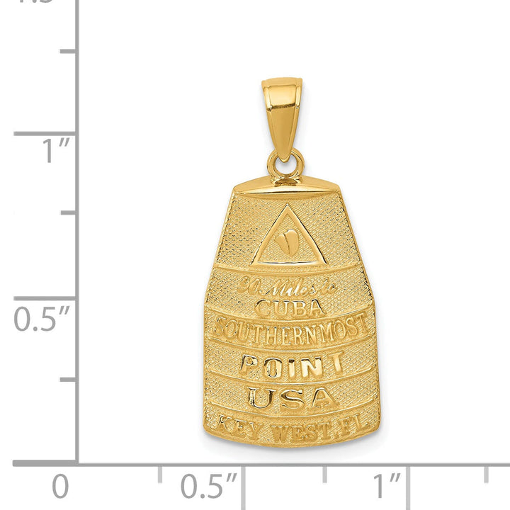 14k Yellow Gold Solid Polished Textured Finish The Most Southern Point of the U.S.A KEY WEST Charm Pendant