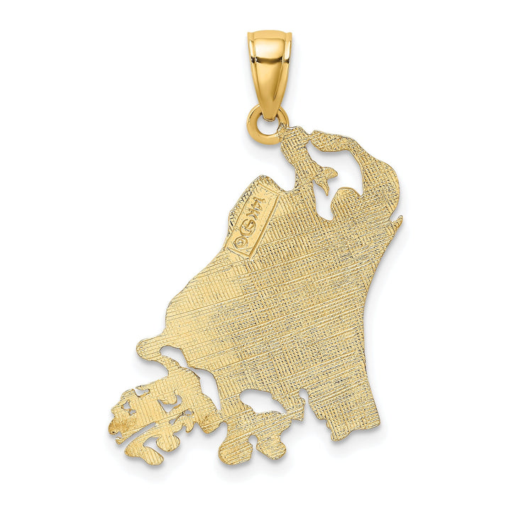 14k Yellow Gold Solid Polished Finish Cut Out Map Shape of MARCO ISLAND Florida Charm Pendant