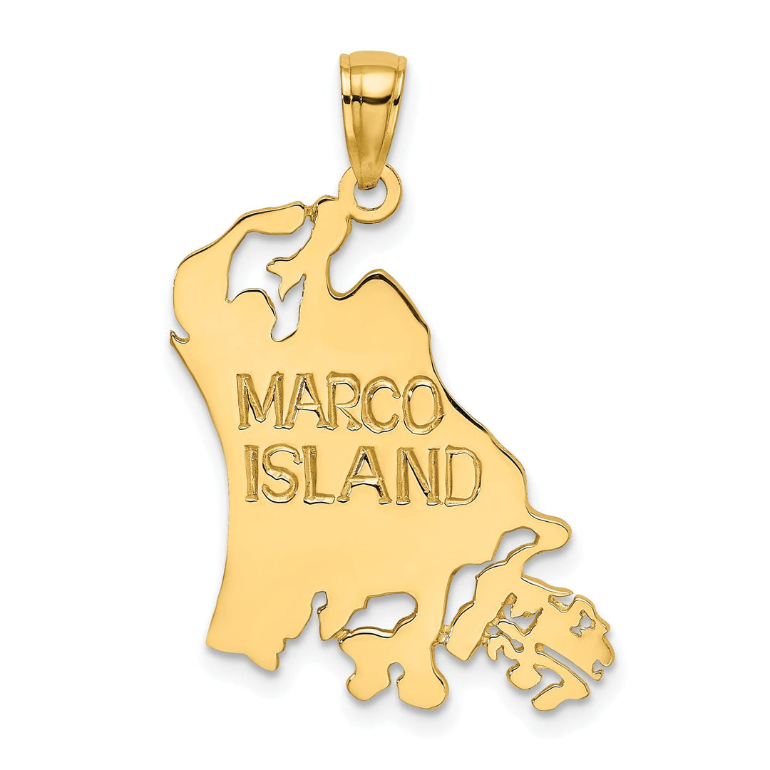 14k Yellow Gold Solid Polished Finish Cut Out Map Shape of MARCO ISLAND Florida Charm Pendant