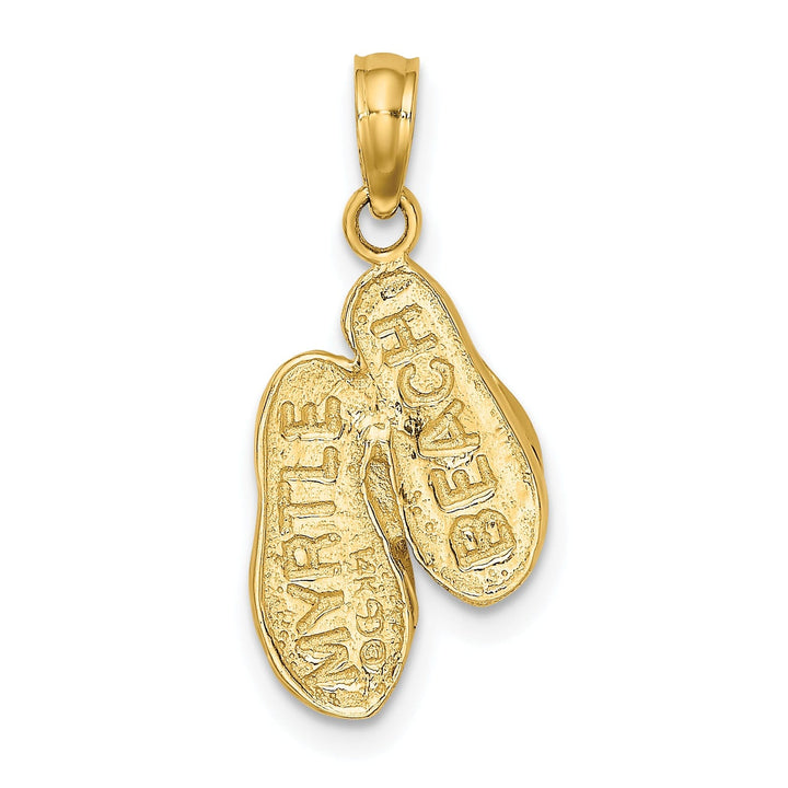 14k Yellow Gold Polished Textured Finish 3-Dimensional MYRTLE BEACH Double Flip-Flop Sandles Charm Pendant