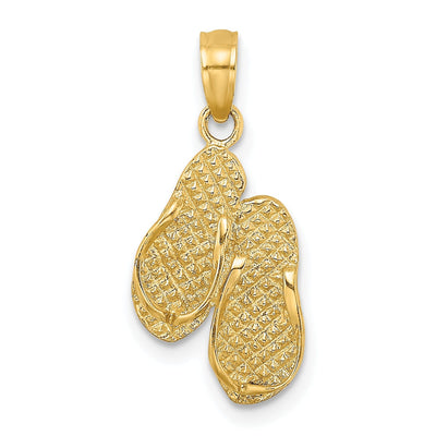 14k Yellow Gold Polished Textured Finish 3-Dimensional MYRTLE BEACH Double Flip-Flop Sandles Charm Pendant at $ 120.79 only from Jewelryshopping.com