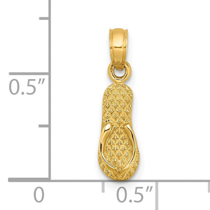 14k Yellow Gold Polished Textured Finish 3-Dimensional MYRTLE BEACH Single Flip-Flop Sandle Charm Pendant