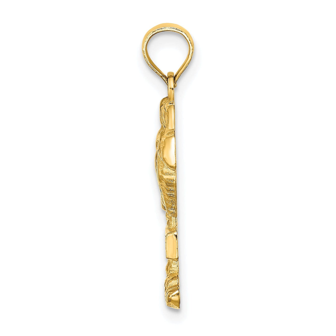 14K Yellow Gold Polished Textured Finish SANIBEL FLORIDA Banner on Palm Tree Charm Pendant