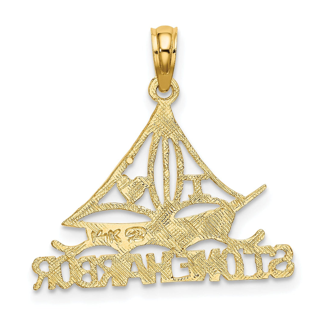 14k Yellow Gold Polished Textured Finish I LOVE STONE HARBOR Sailboat Cut Out Design Charm Pendant