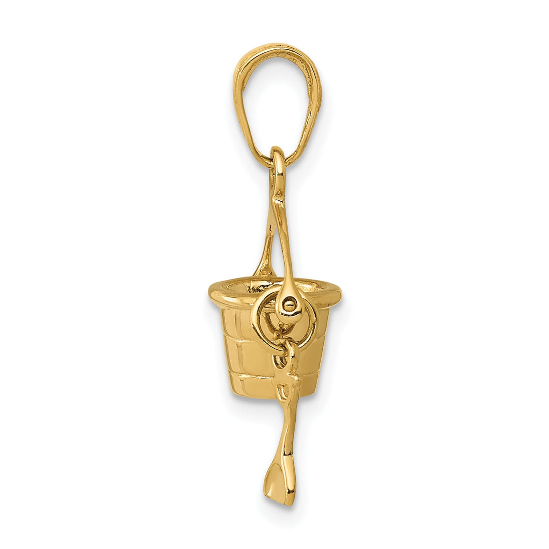 14k Yellow Gold Solid Polished Finish 3-Dimensional Beach Pail with Shovel Charm Pendant