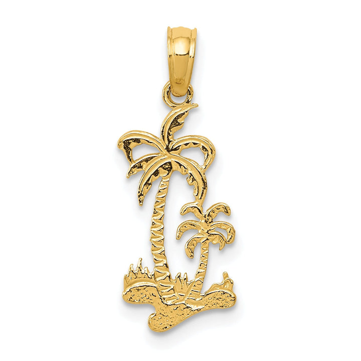 14k Yellow Gold Solid Textured Polished Finish Double Palm Trees CharmPendant