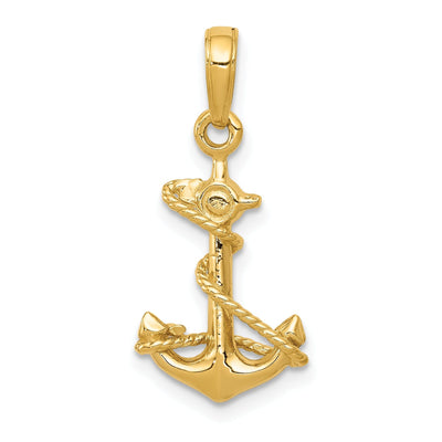 14k Yellow Gold 3-D Anchor with Rope Pendant