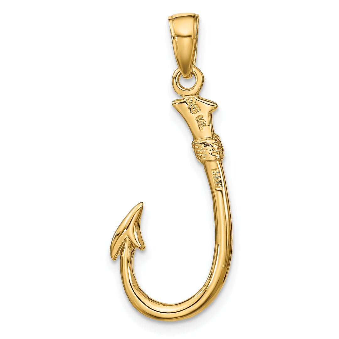 14k Yellow Gold 3-D Fishing Hook Pendant