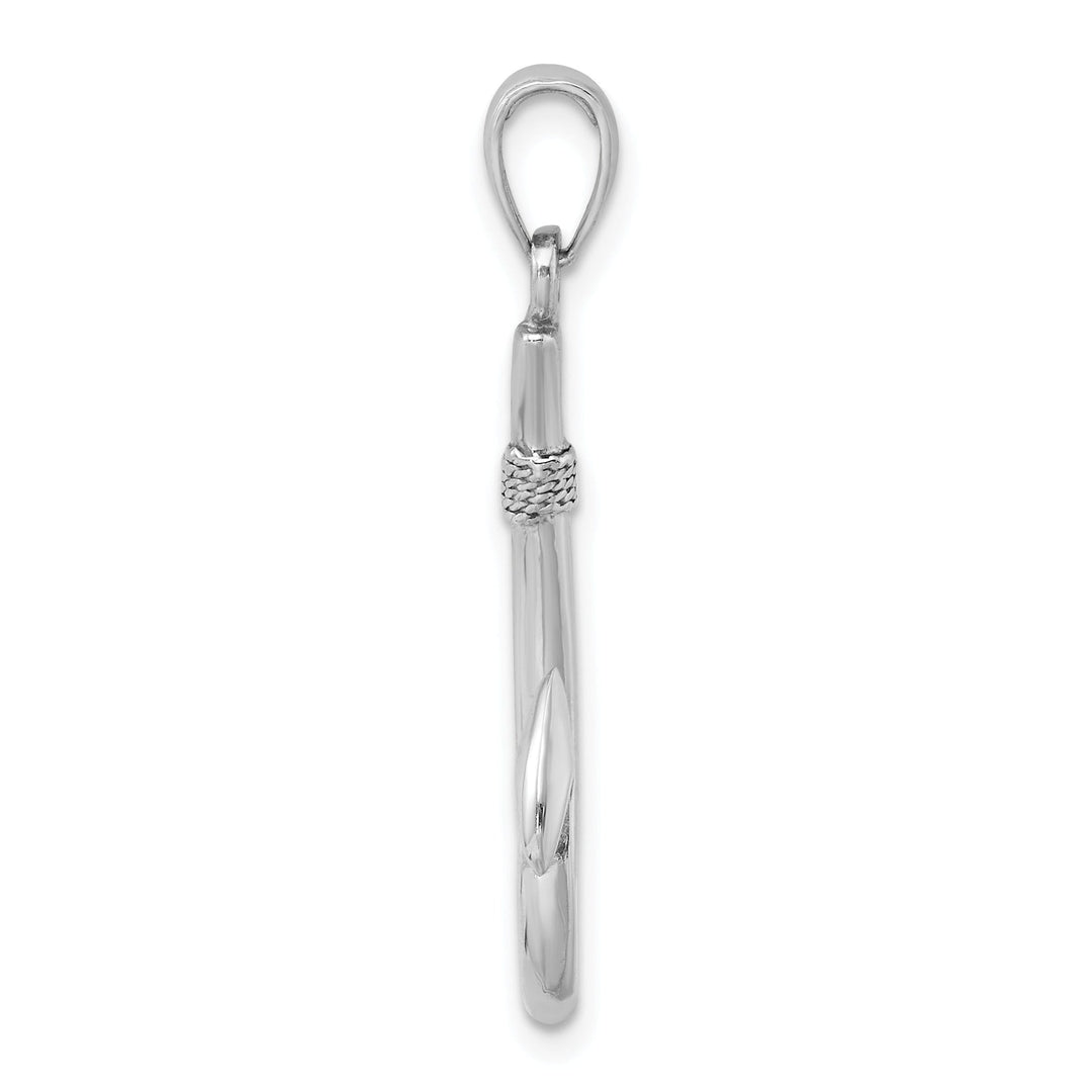 14k White Gold Polished Finish Solid 3-Dimensional Fishing Hook Charm Pendant