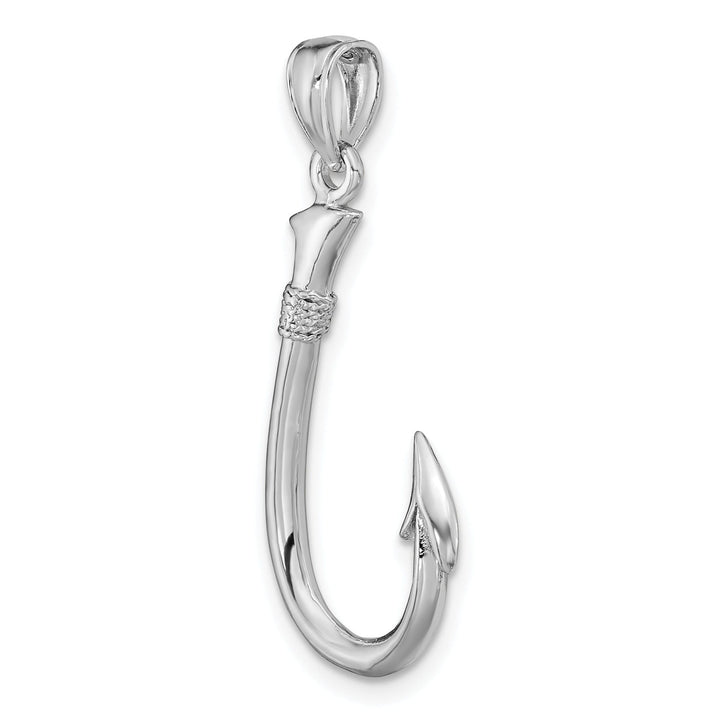 14k White Gold Polished Finish Solid 3-Dimensional Fishing Hook Charm Pendant