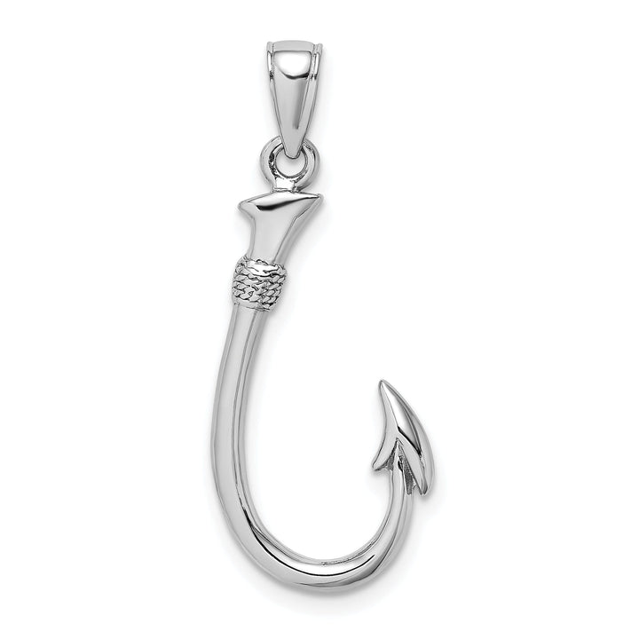 14k White Gold Polished Finish Solid 3-Dimensional Fishing Hook Charm Pendant