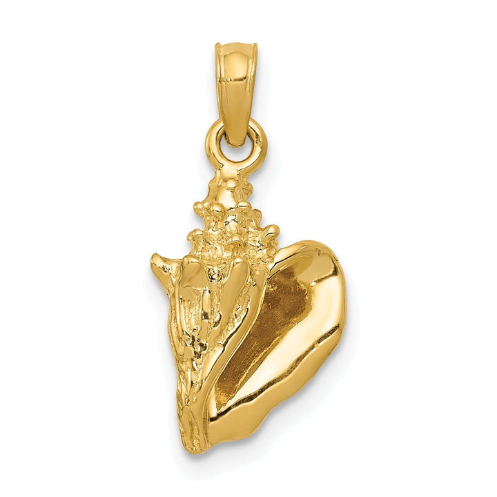 14k Yellow Gold Polished Finish 3-Dimensional Soild Men's Conch Shell Charm Pendant