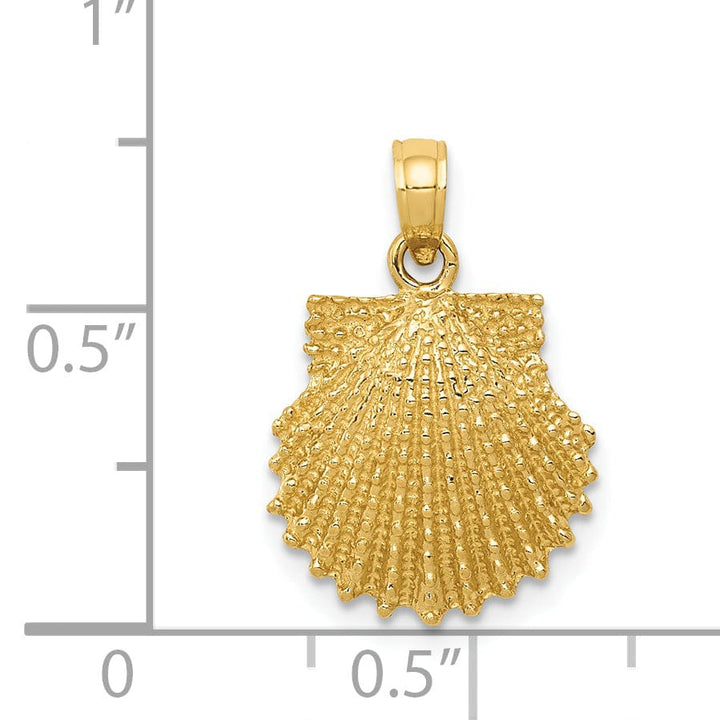 14k Yellow Gold Soild Polished Textured Finish Men's Scallop Shell Charm Pendant