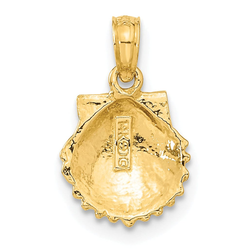 14k Yellow Gold Solid Textured Polished Finish Scallop Sea Shell Charm Pendant