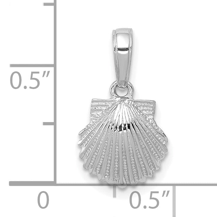 14k White Gold Solid Textured Polished Finish Scallop Sea Shell Charm Pendant