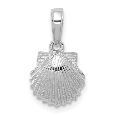 14k White Gold Solid Textured Polished Finish Scallop Sea Shell Charm Pendant