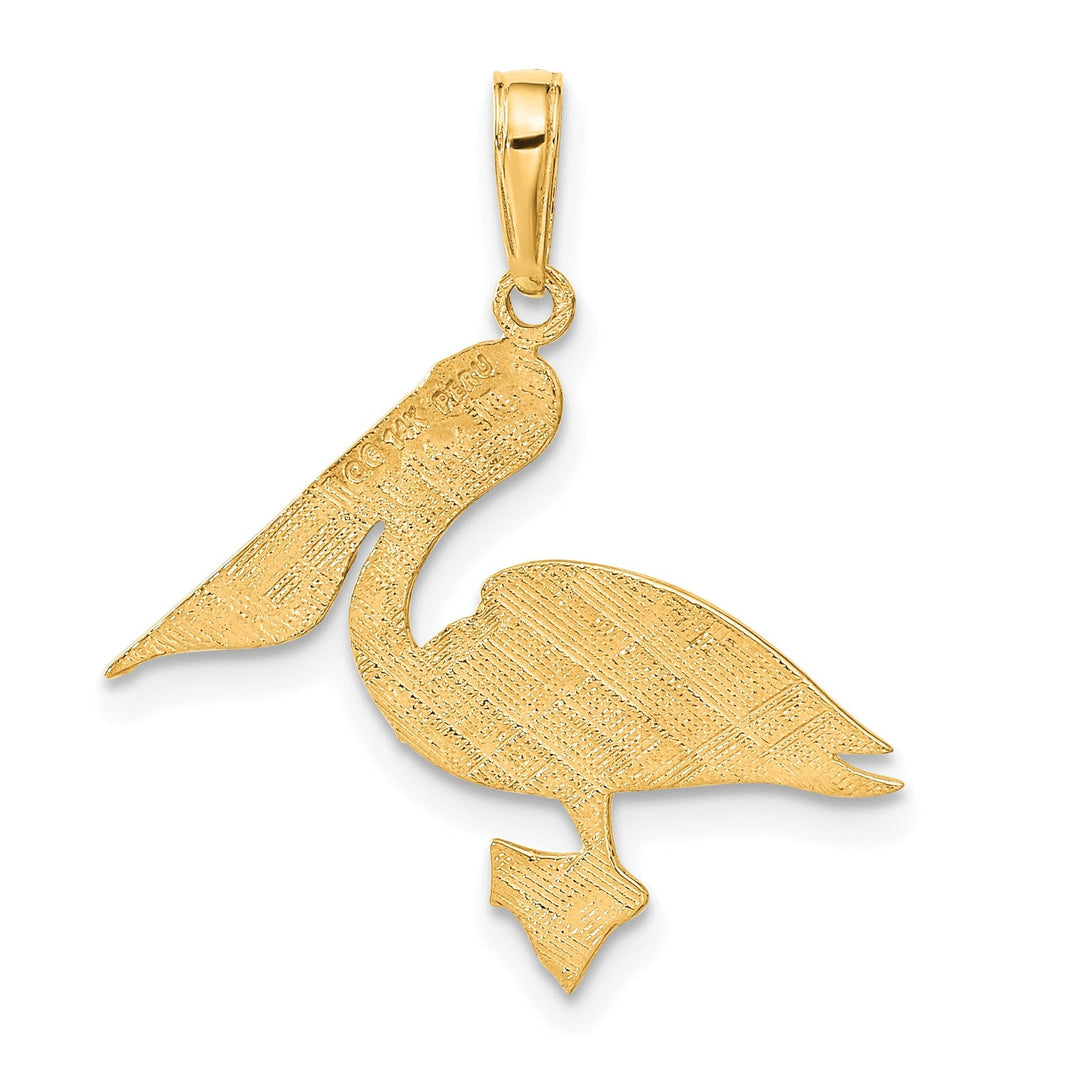 14k Yellow Gold Texture Polished Finish Solid Men's Pelican Charm Pendant