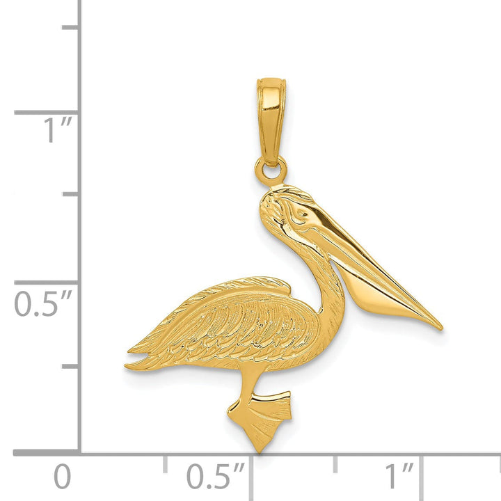14k Yellow Gold Texture Polished Finish Solid Men's Pelican Charm Pendant