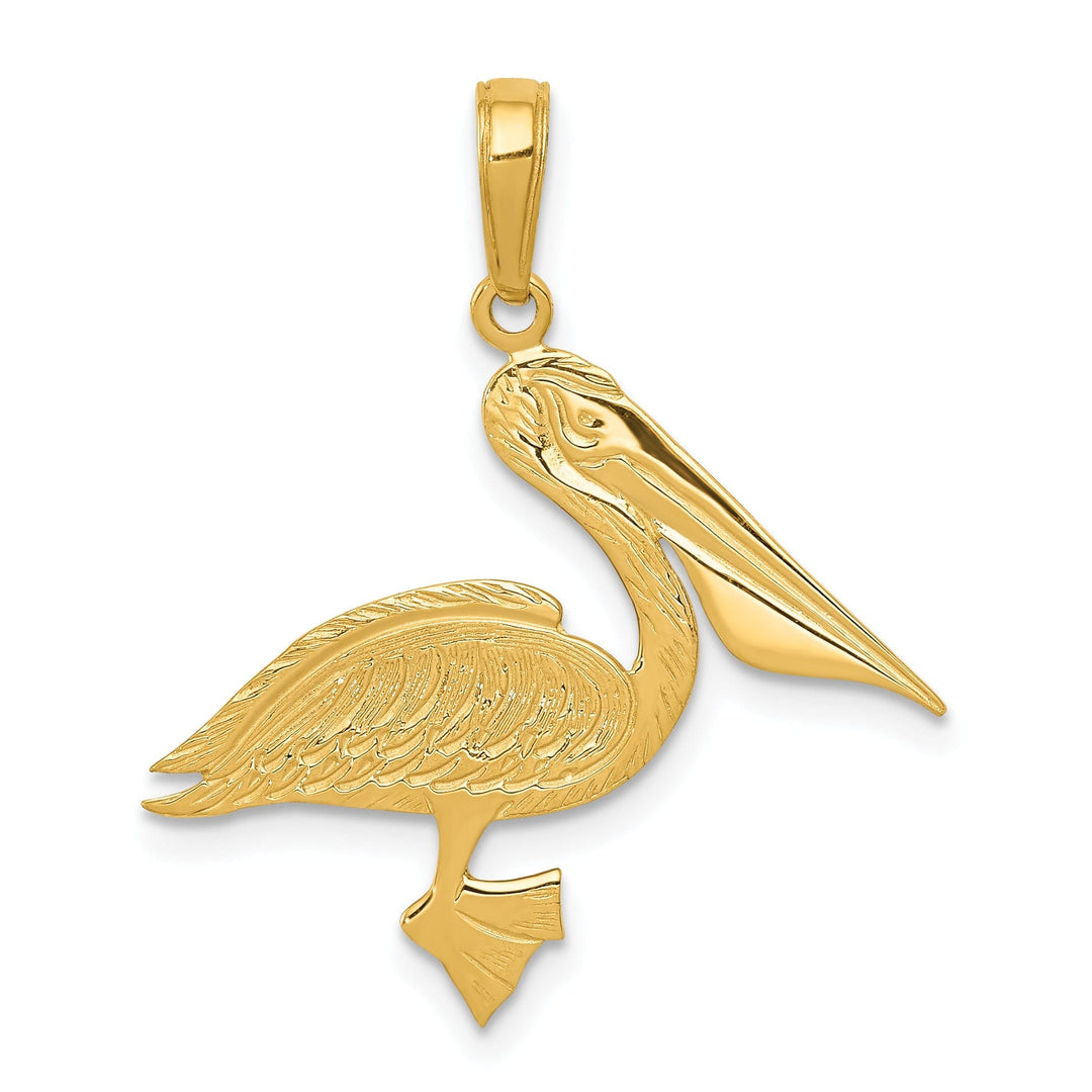 14k Yellow Gold Texture Polished Finish Solid Men's Pelican Charm Pendant