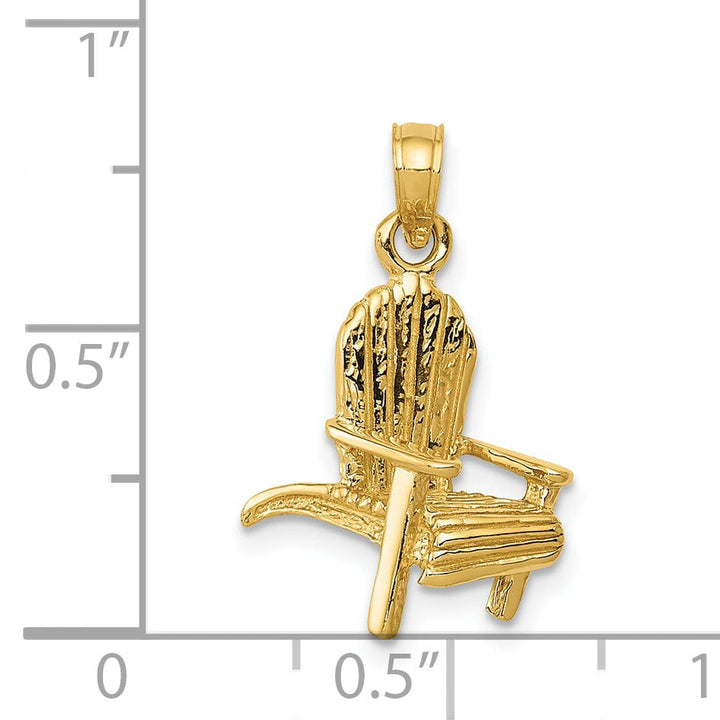 14K Yellow Gold Solid Polished Finish 3-Dimensional Adirondack Beach Chair Charm Pendant