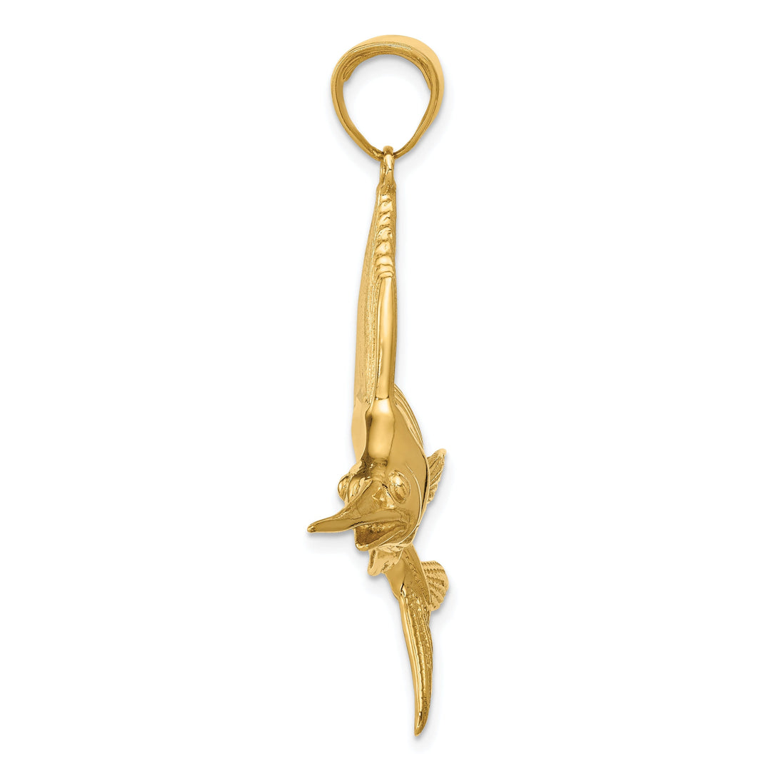 14k Yellow Gold Solid Textured Polished Finish Sailfish Charm Pendant