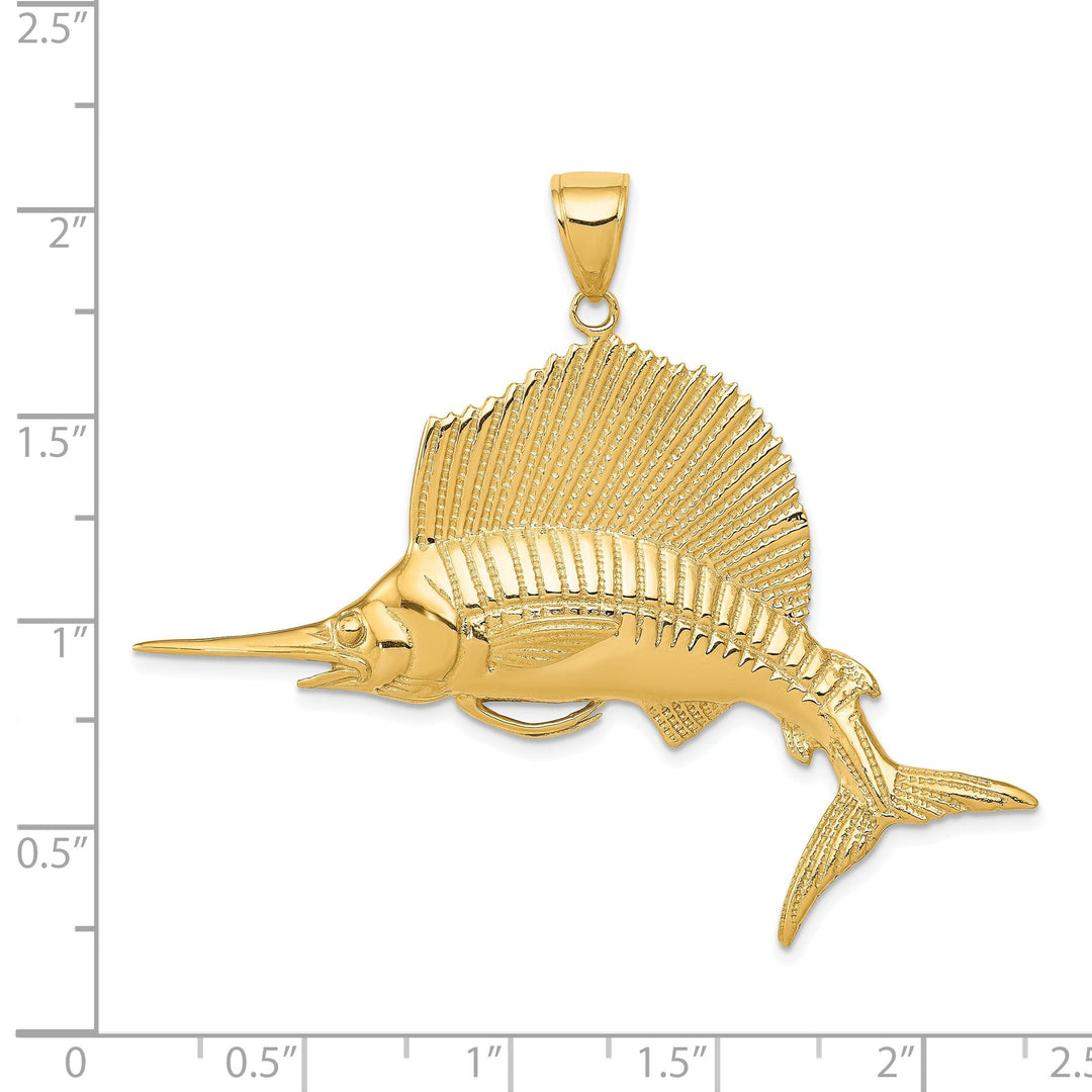 14k Yellow Gold Solid Textured Polished Finish Sailfish Charm Pendant