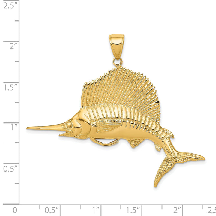 14k Yellow Gold Solid Textured Polished Finish Sailfish Charm Pendant