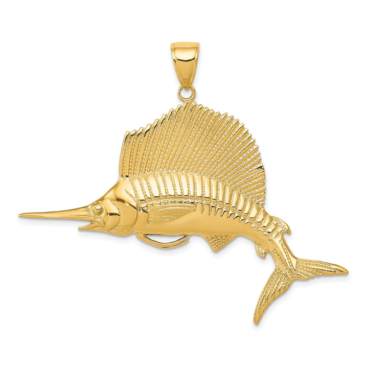 14k Yellow Gold Solid Textured Polished Finish Sailfish Charm Pendant