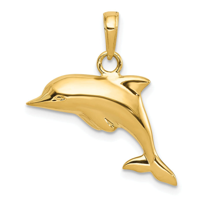 14k Yellow Gold Hollow 3-Dimensional Polished Finish Dolphin Charm Pendant