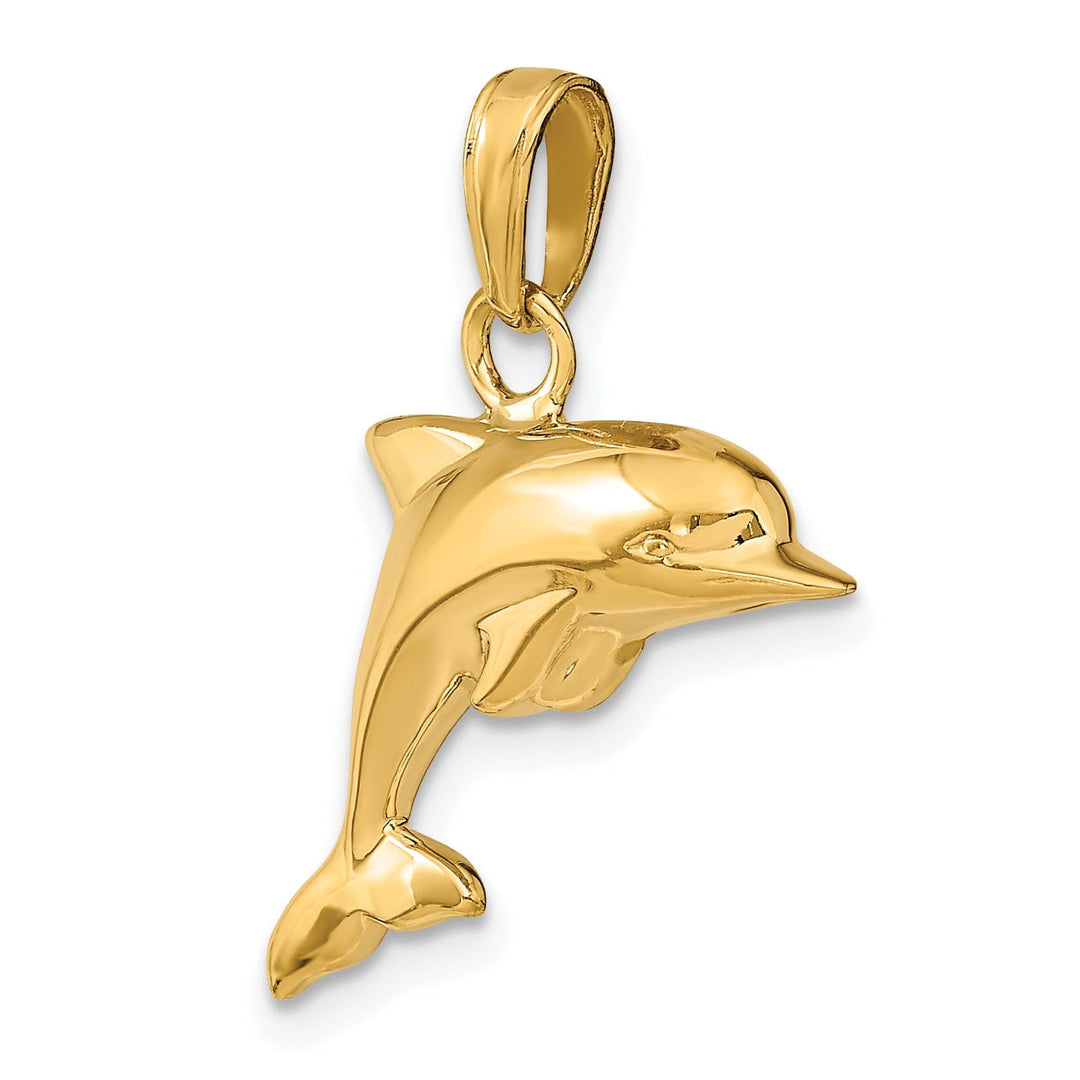 14k Yellow Gold Hollow 3-Dimensional Polished Finish Dolphin Charm Pendant