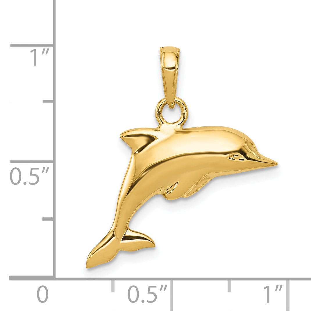 14k Yellow Gold Hollow 3-Dimensional Polished Finish Dolphin Charm Pendant