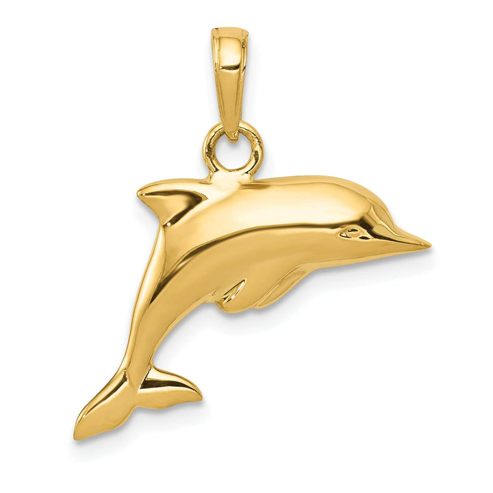 14k Yellow Gold Hollow 3-Dimensional Polished Finish Dolphin Charm Pendant