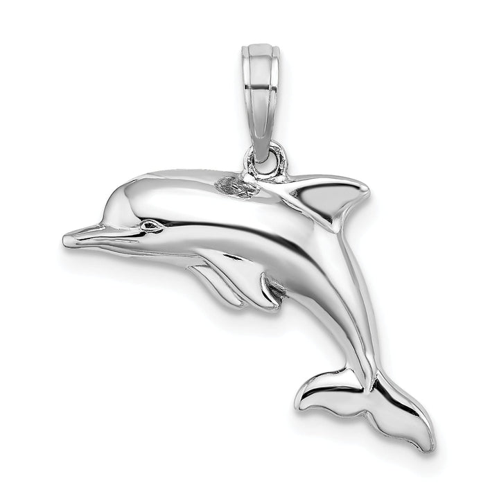 14k White Gold Hollow 3-Dimensional Polished Finish Dolphin Charm Pendant