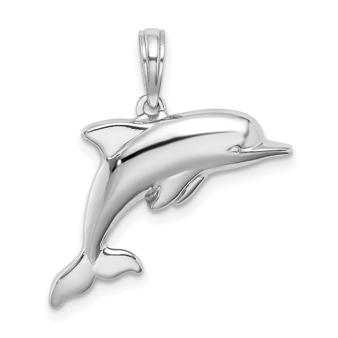 14k White Gold Hollow 3-Dimensional Polished Finish Dolphin Charm Pendant