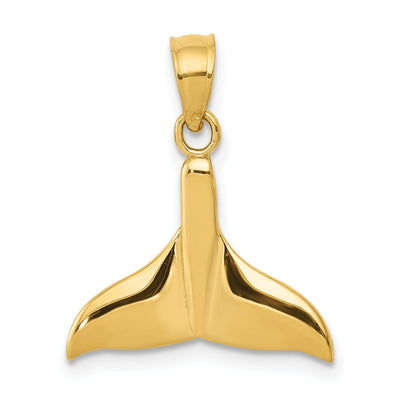 14k Yellow Gold Solid Polished Finish Open-Backed Whale Tail Charm Pendant