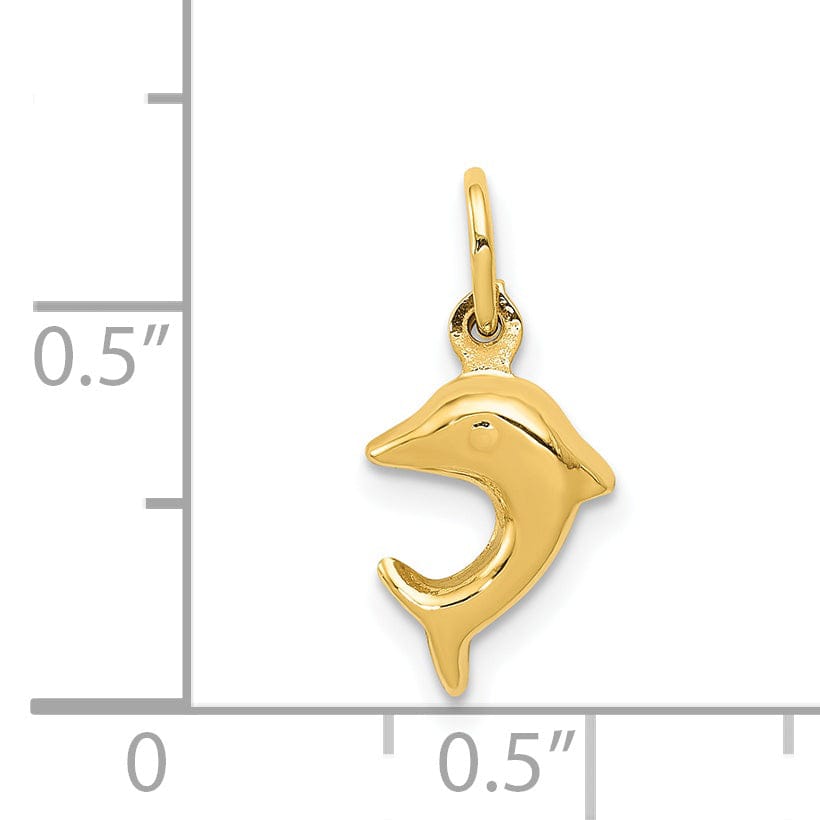 14k Yellow Gold Themed Solid Polished Finish Dolphin Charm Pendant