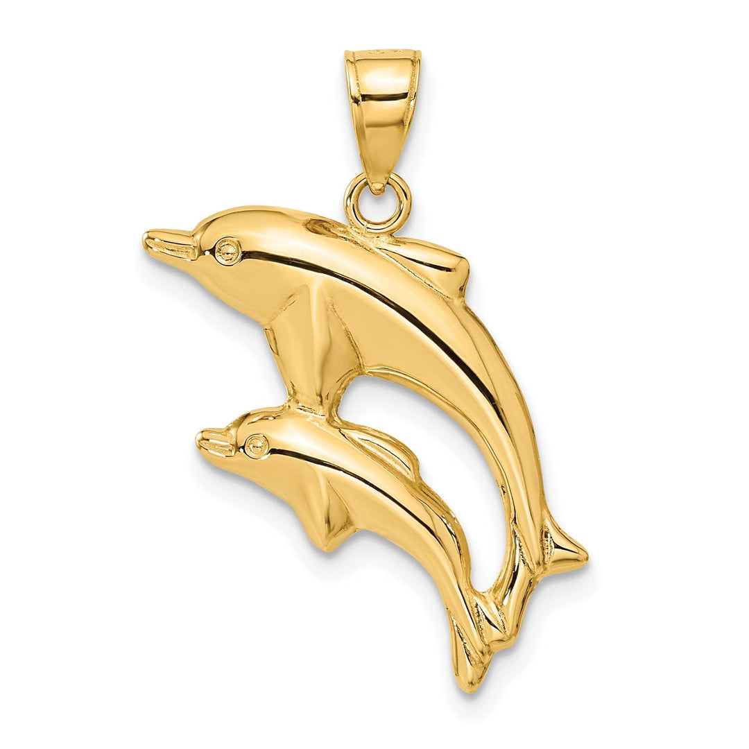 14k Yellow Gold Polished Finish Dolphin Pair Design Charm Pendant